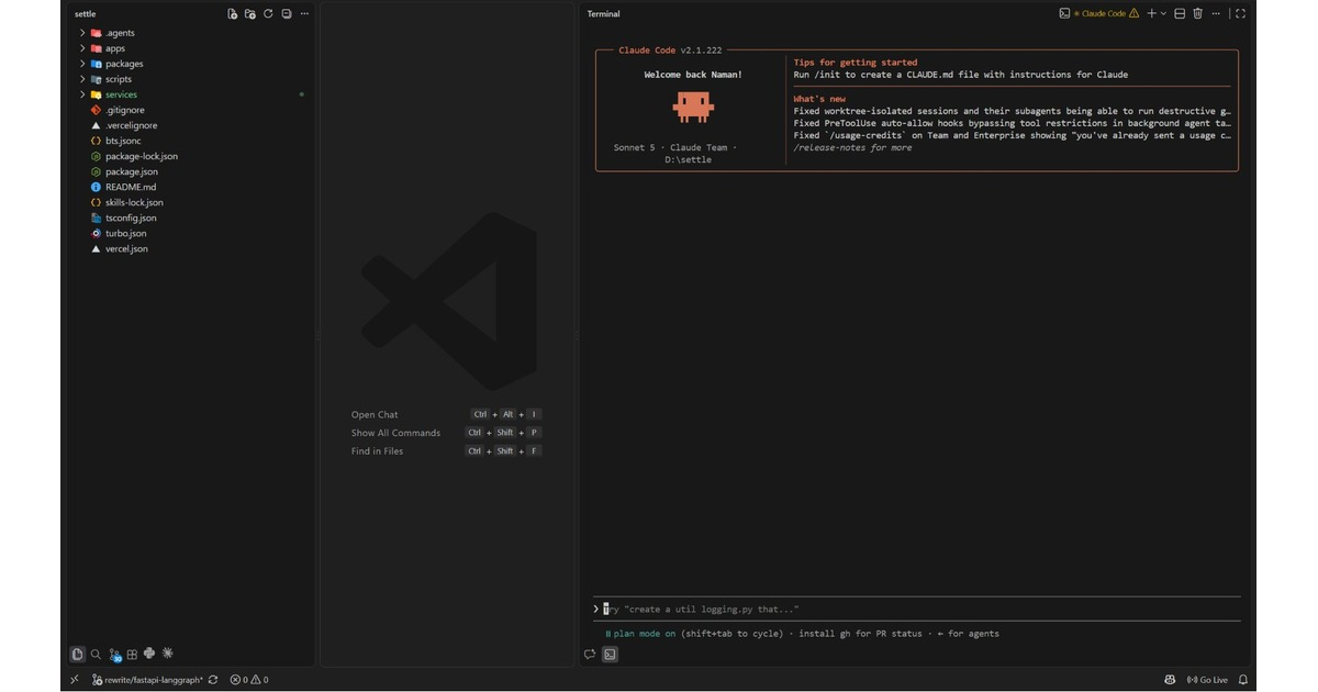 Claude Code running in a terminal pane next to VS Code